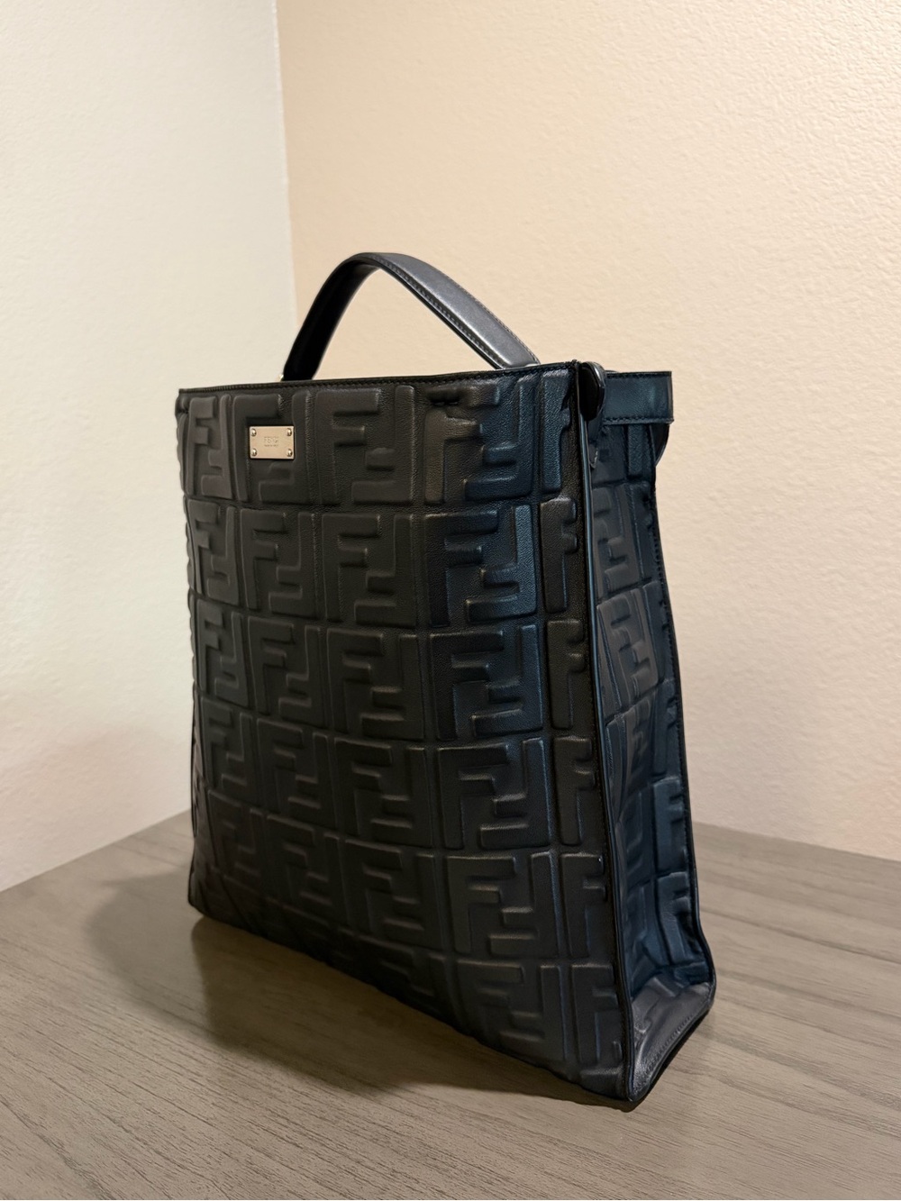 Fendi Black Leather Embossed FF Logo Crossbody Bag